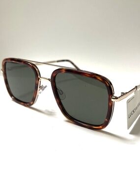 New LUCKY BRAND Double Bridge Aviator Sunglasses Tortoise Shell Metal